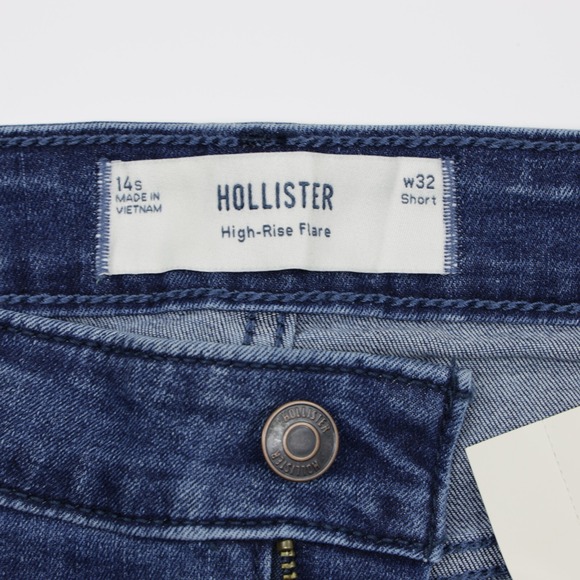 Hollister Women's High Rise Medium Wash Stretch Distressed Denim Flare Jeans 32 - Picture 9 of 11